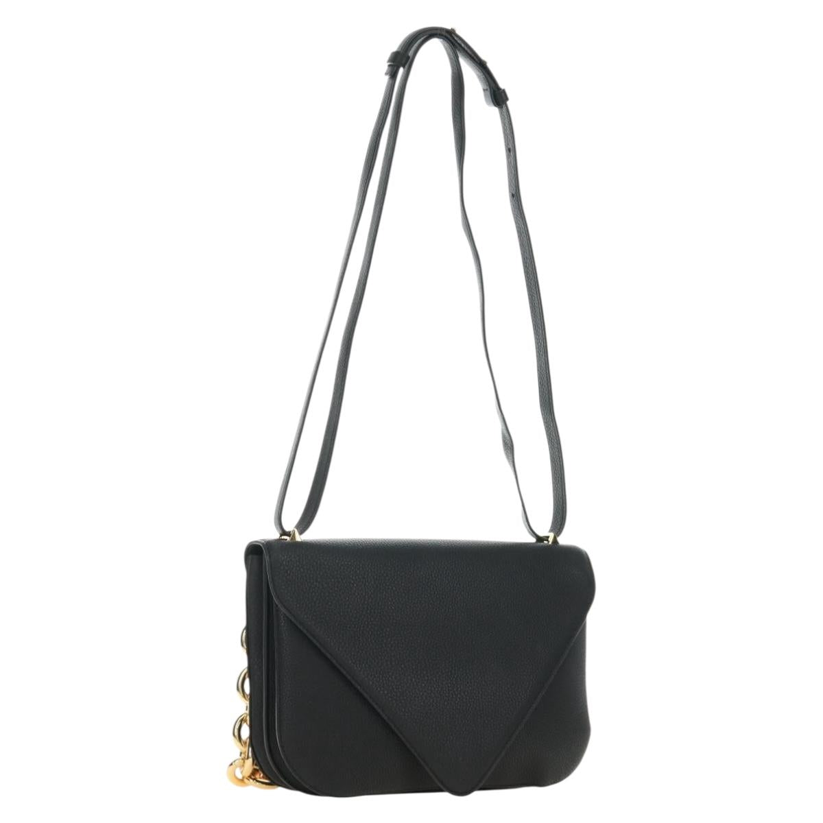BOTTEGA VENETA Chain Shoulder Bag Leather 2way Black Gold Auth 190448V