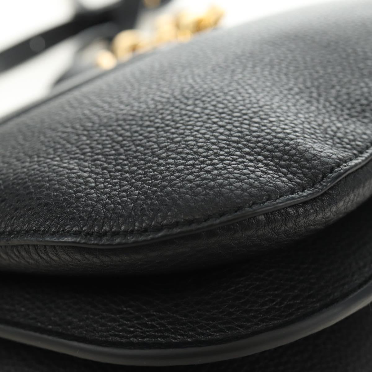 BOTTEGA VENETA Chain Shoulder Bag Leather 2way Black Gold Auth 190448V