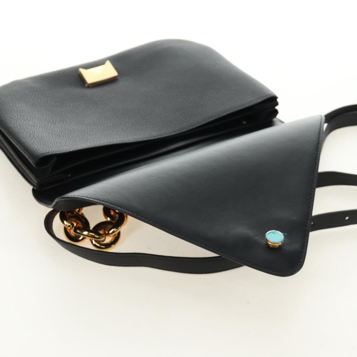 BOTTEGA VENETA Chain Shoulder Bag Leather 2way Black Gold Auth 190448V