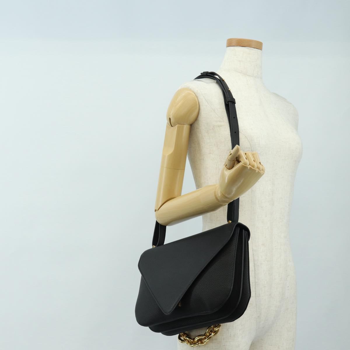 BOTTEGA VENETA Chain Shoulder Bag Leather 2way Black Gold Auth 190448V