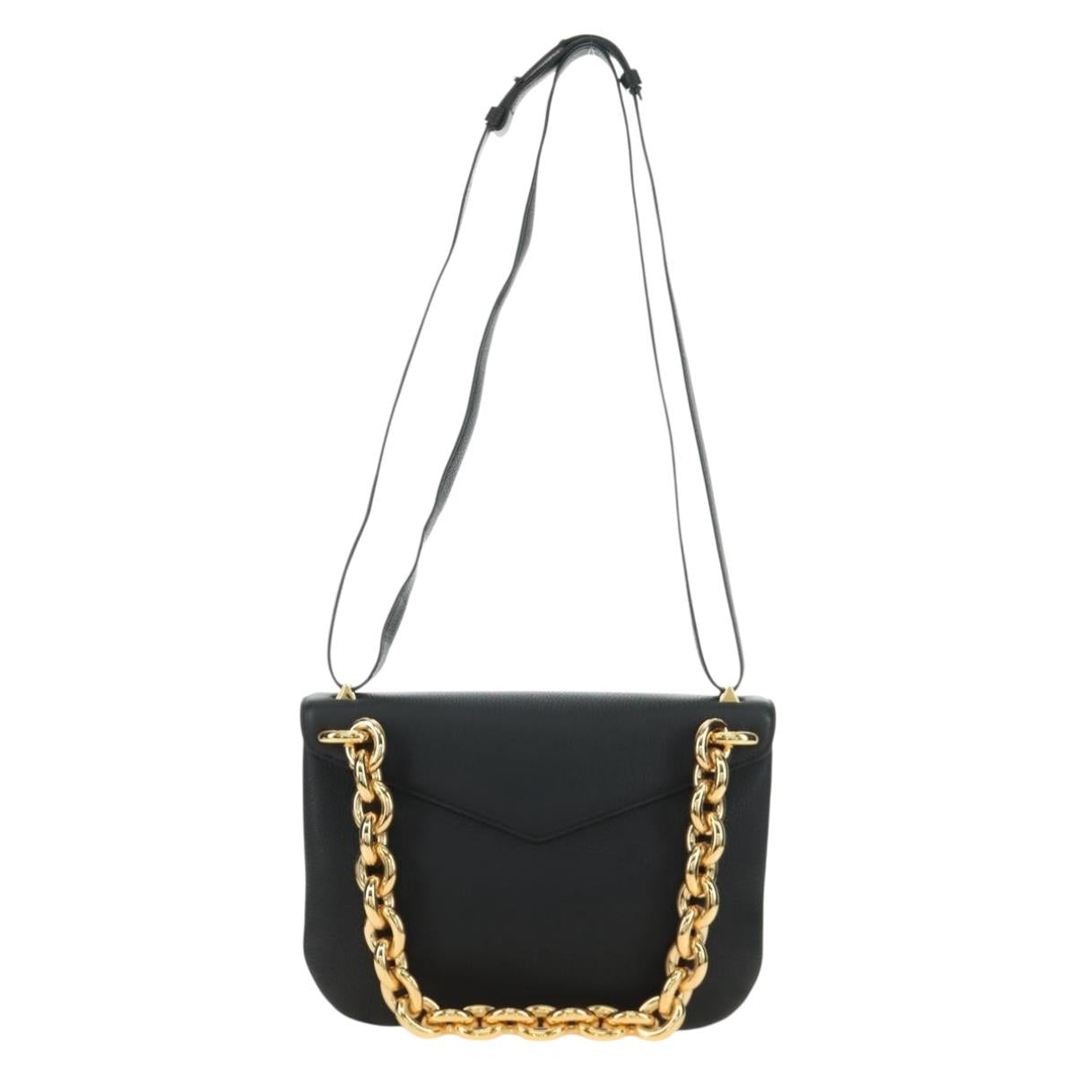 BOTTEGA VENETA Chain Shoulder Bag Leather 2way Black Gold Auth 190448V