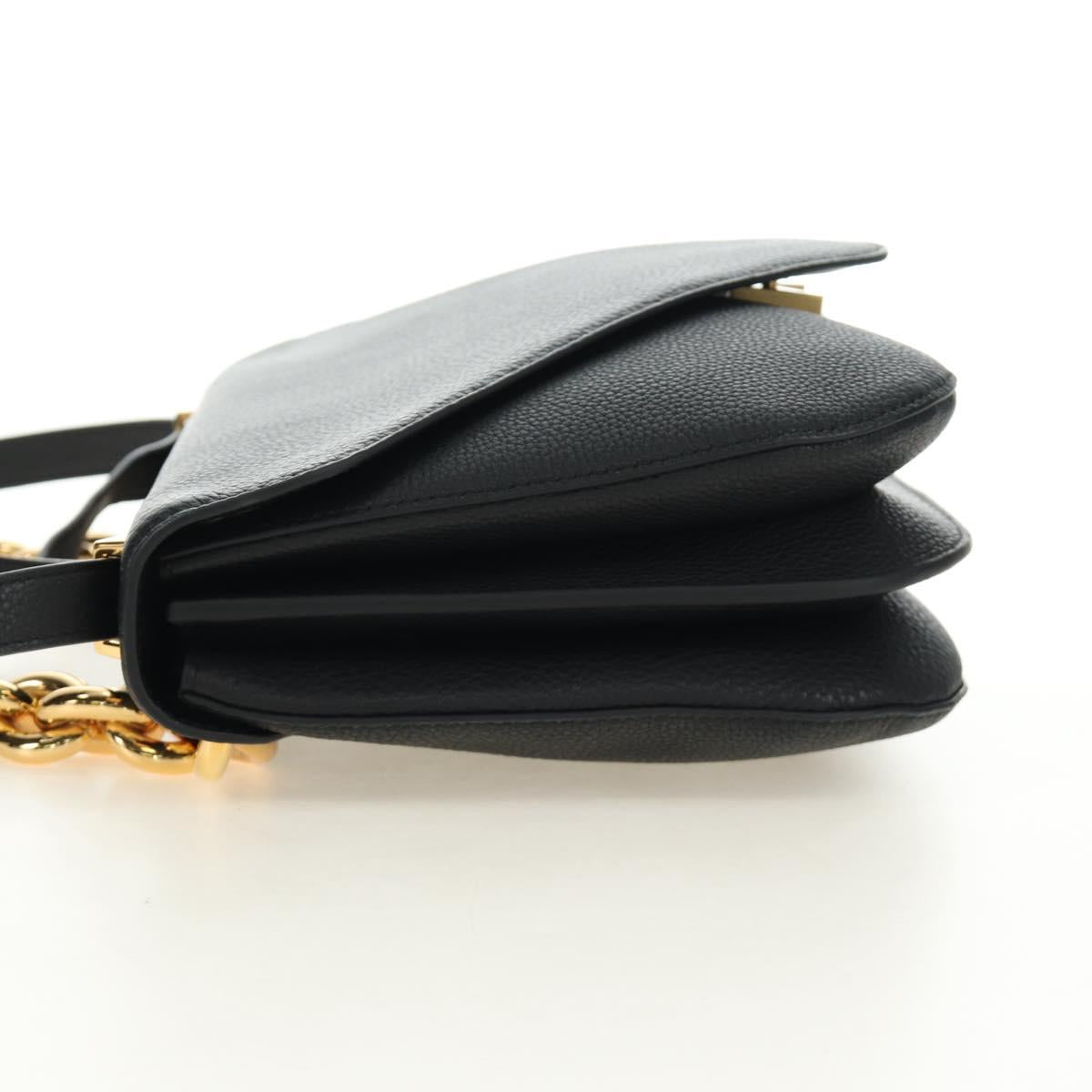 BOTTEGA VENETA Chain Shoulder Bag Leather 2way Black Gold Auth 190448V