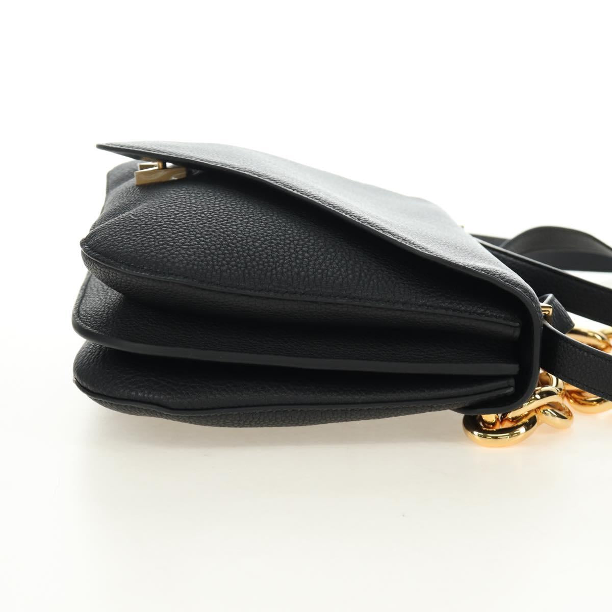 BOTTEGA VENETA Chain Shoulder Bag Leather 2way Black Gold Auth 190448V