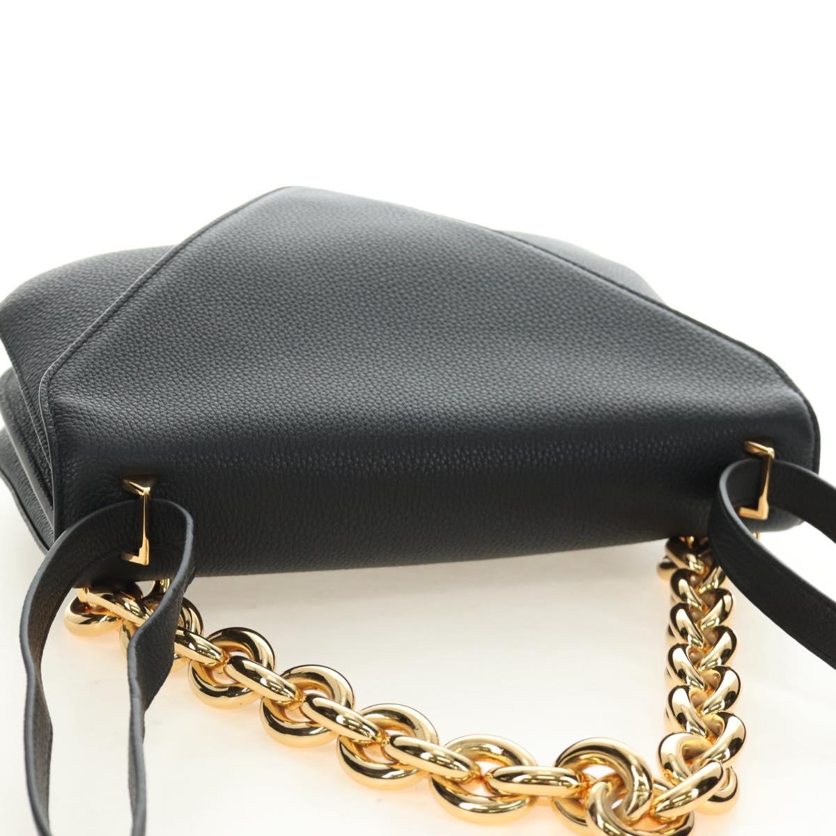 BOTTEGA VENETA Chain Shoulder Bag Leather 2way Black Gold Auth 190448V