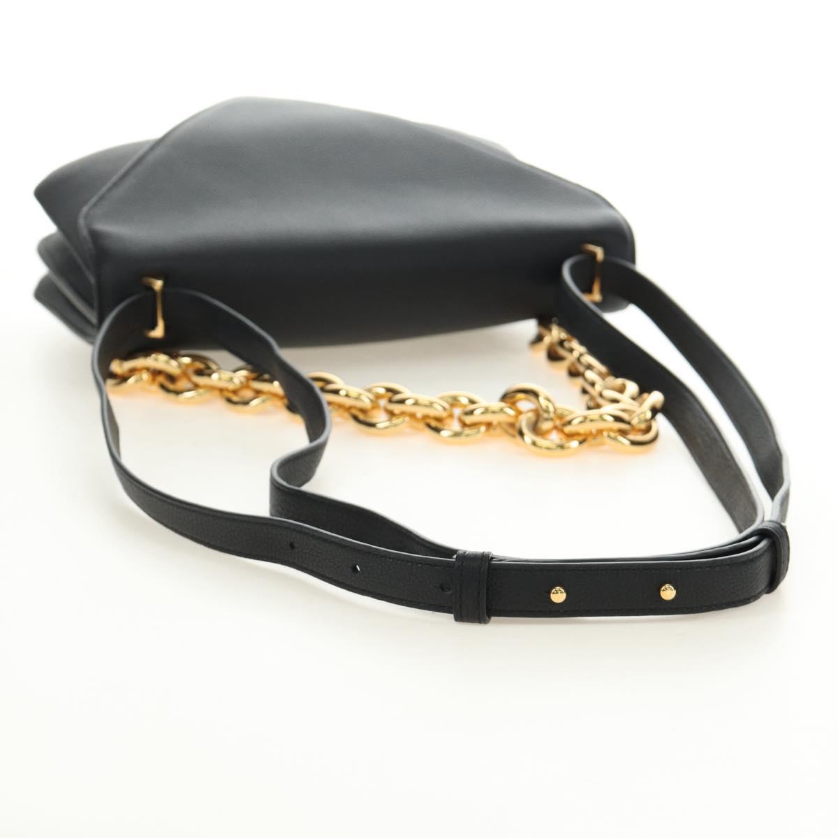 BOTTEGA VENETA Chain Shoulder Bag Leather 2way Black Gold Auth 190448V