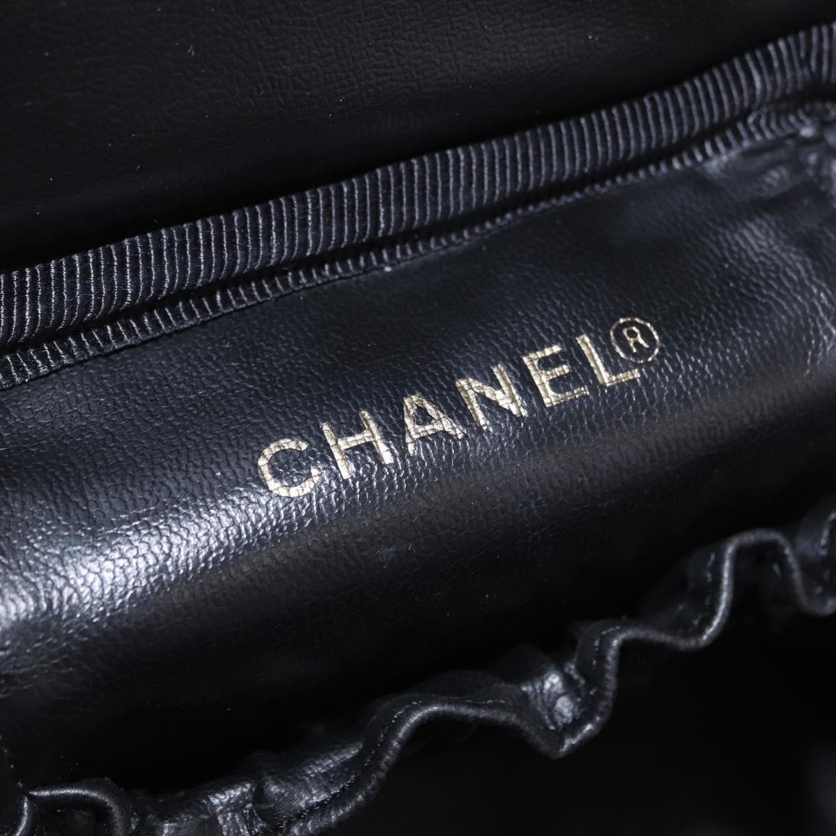 CHANEL Vanity Hand Bag Caviar Skin Black Gold CC Auth 190449V