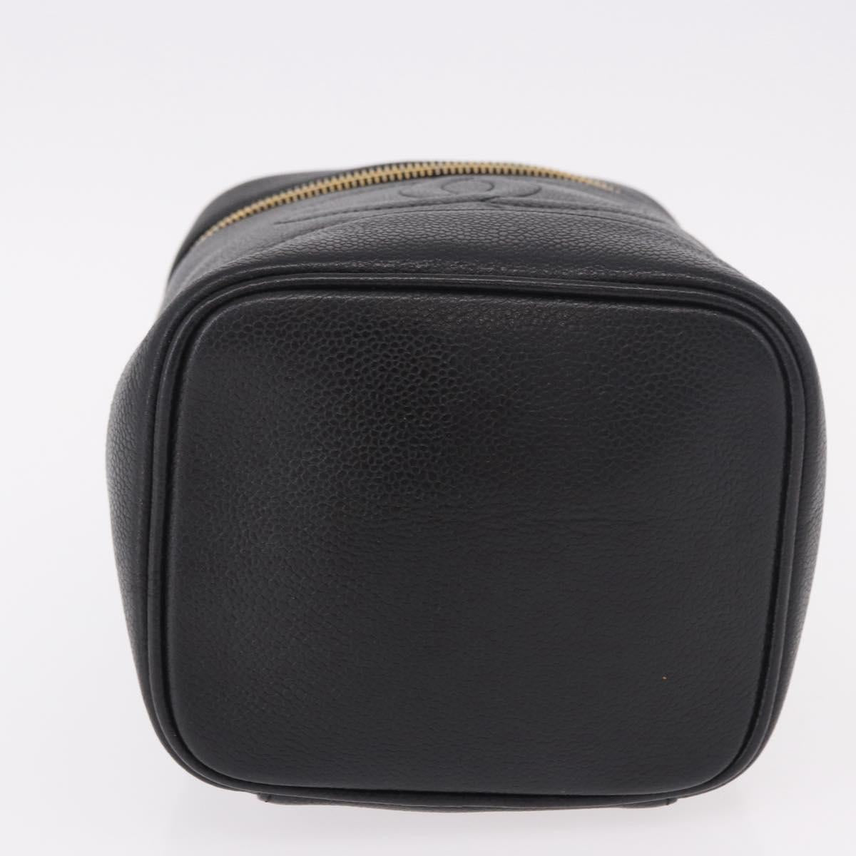 CHANEL Vanity Hand Bag Caviar Skin Black Gold CC Auth 190449V