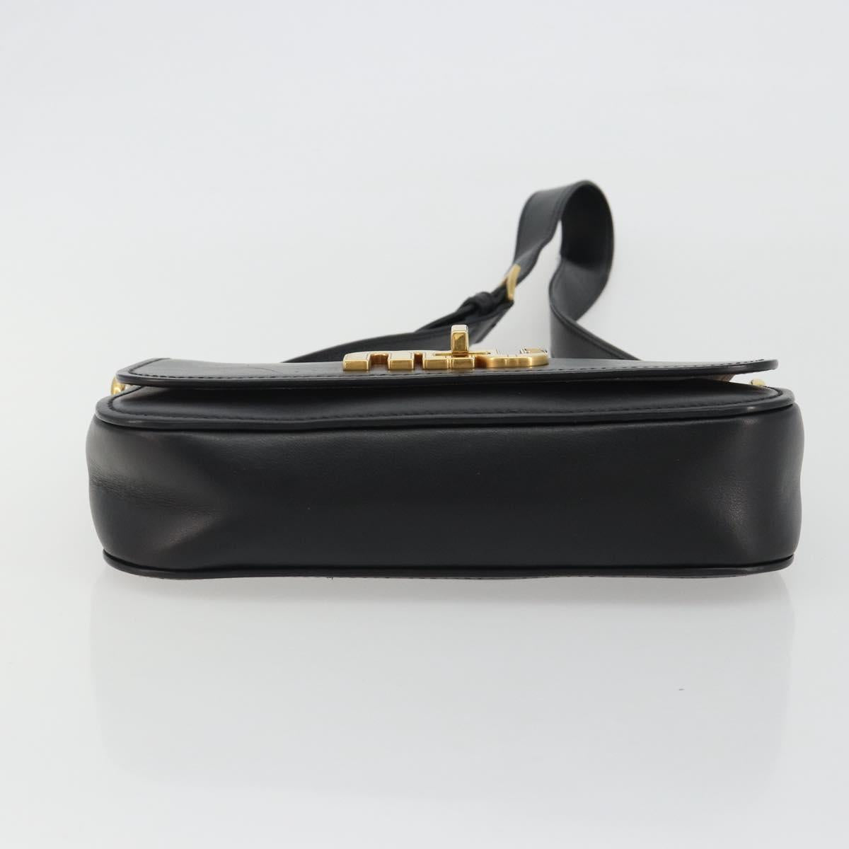 Miu Miu Shoulder Bag Leather Black Gold Auth 190450M