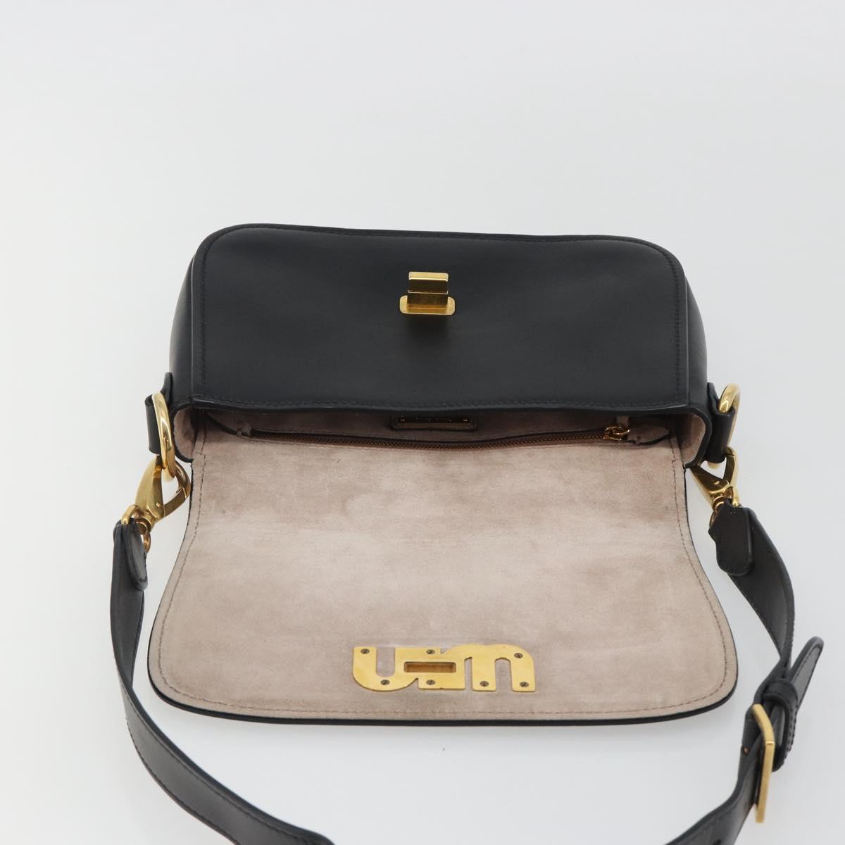 Miu Miu Shoulder Bag Leather Black Gold Auth 190450M