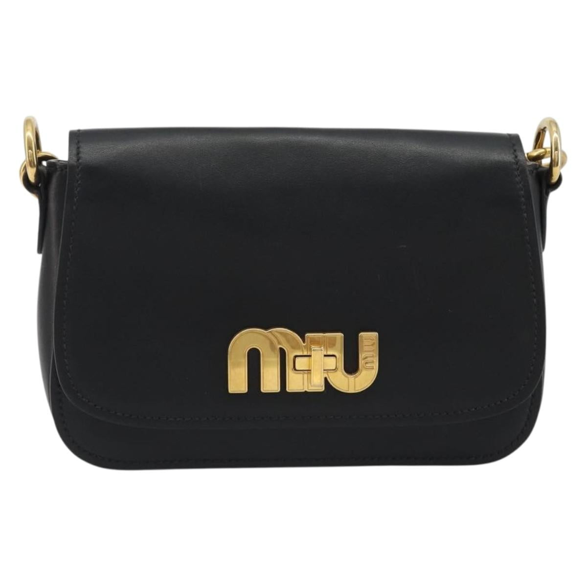 Miu Miu Shoulder Bag Leather Black Gold Auth 190450M