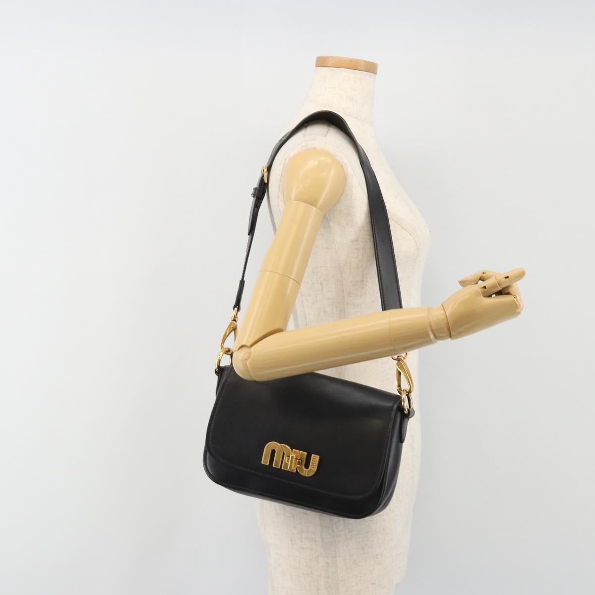 Miu Miu Shoulder Bag Leather Black Gold Auth 190450M