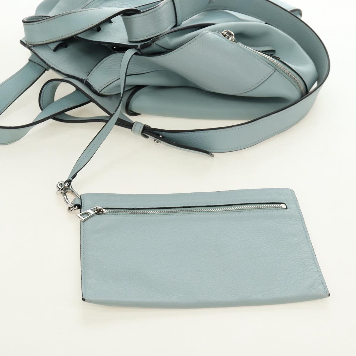 LOEWE Hammock Hand Bag Leather 2way Light Blue Silver Auth 190453A