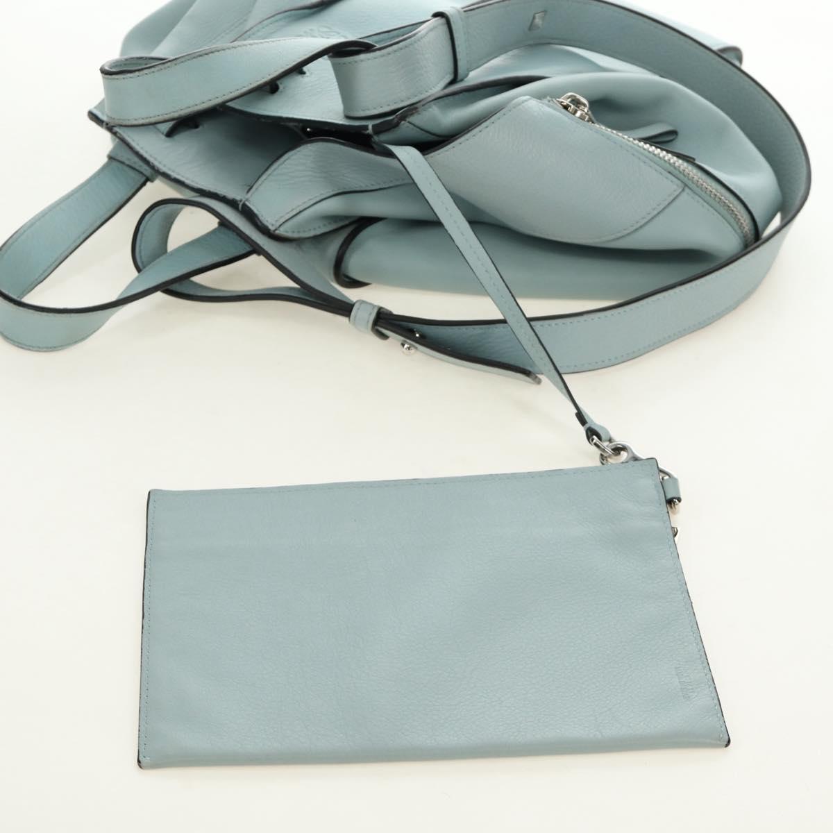 LOEWE Hammock Hand Bag Leather 2way Light Blue Silver Auth 190453A