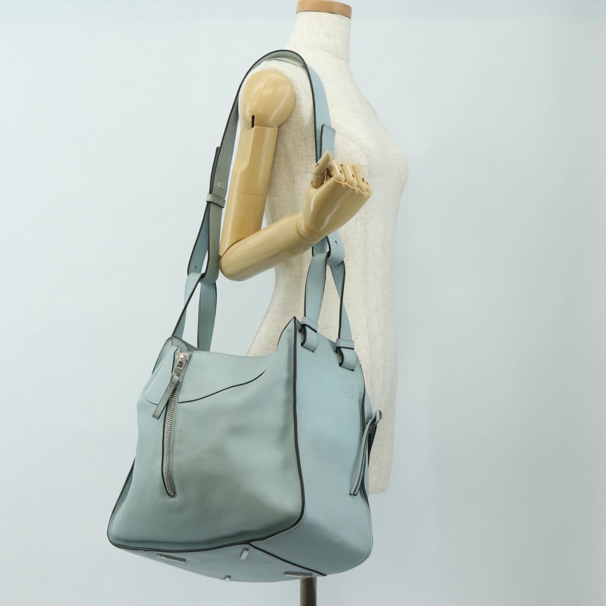 LOEWE Hammock Hand Bag Leather 2way Light Blue Silver Auth 190453A