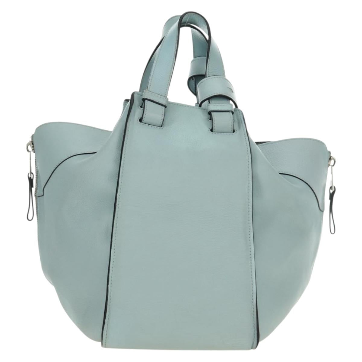 LOEWE Hammock Hand Bag Leather 2way Light Blue Silver Auth 190453A