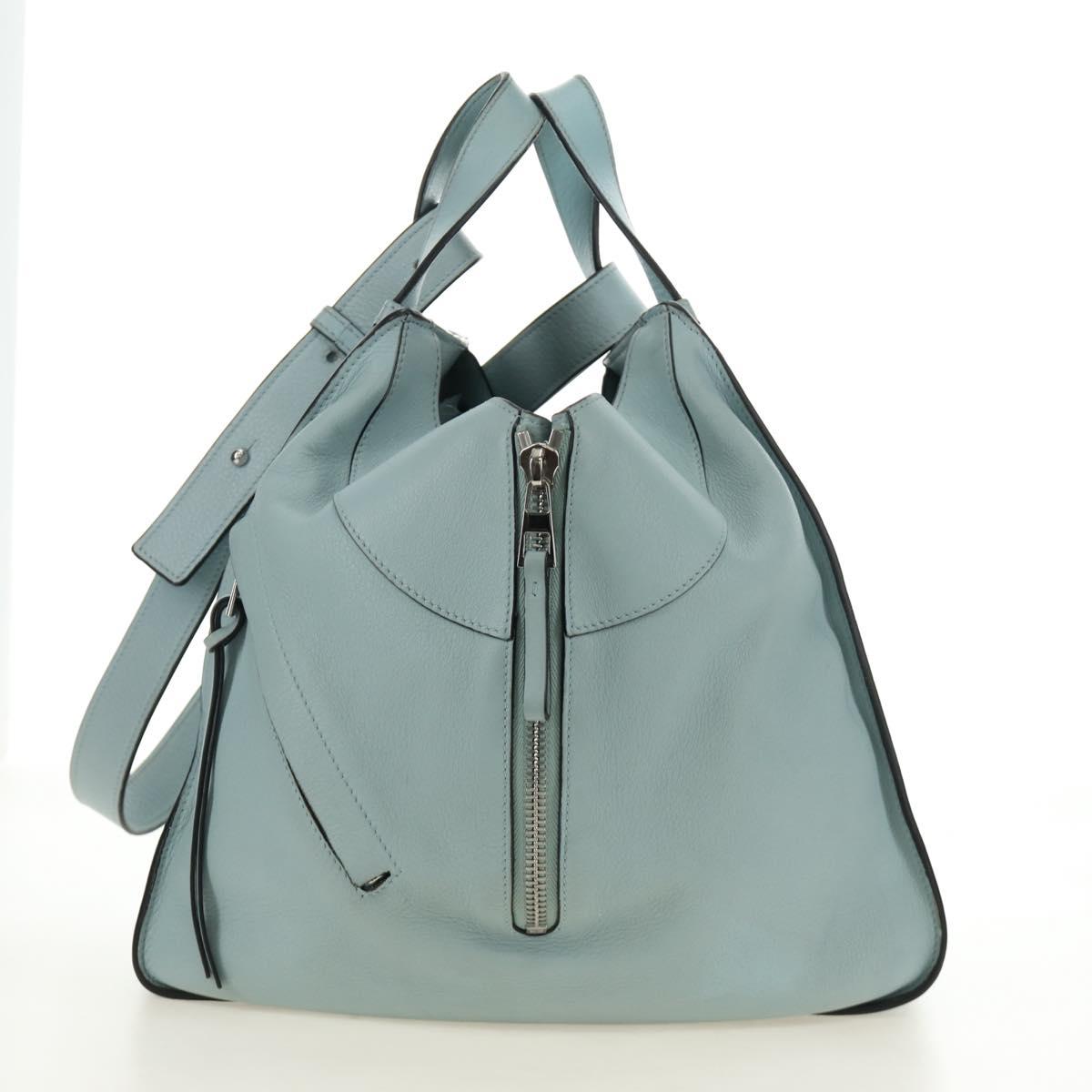 LOEWE Hammock Hand Bag Leather 2way Light Blue Silver Auth 190453A