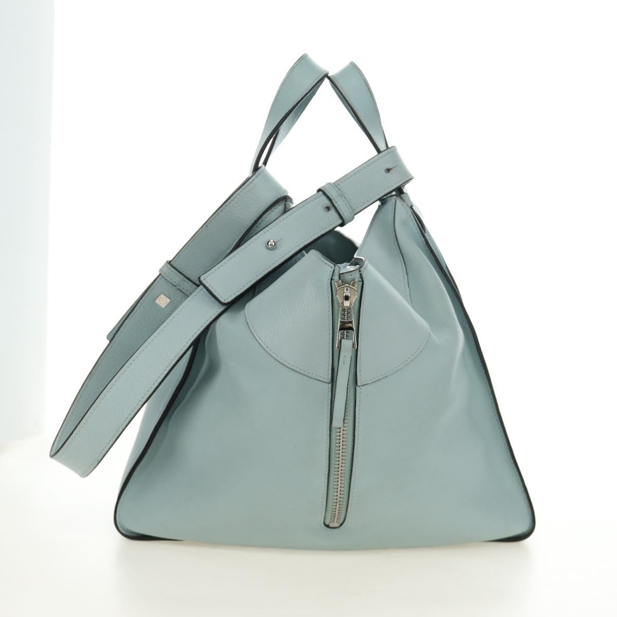 LOEWE Hammock Hand Bag Leather 2way Light Blue Silver Auth 190453A