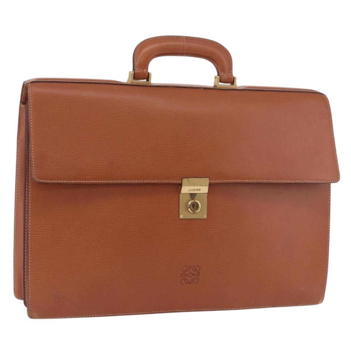 LOEWE Briefcase Leather Brown Gold Auth 190454