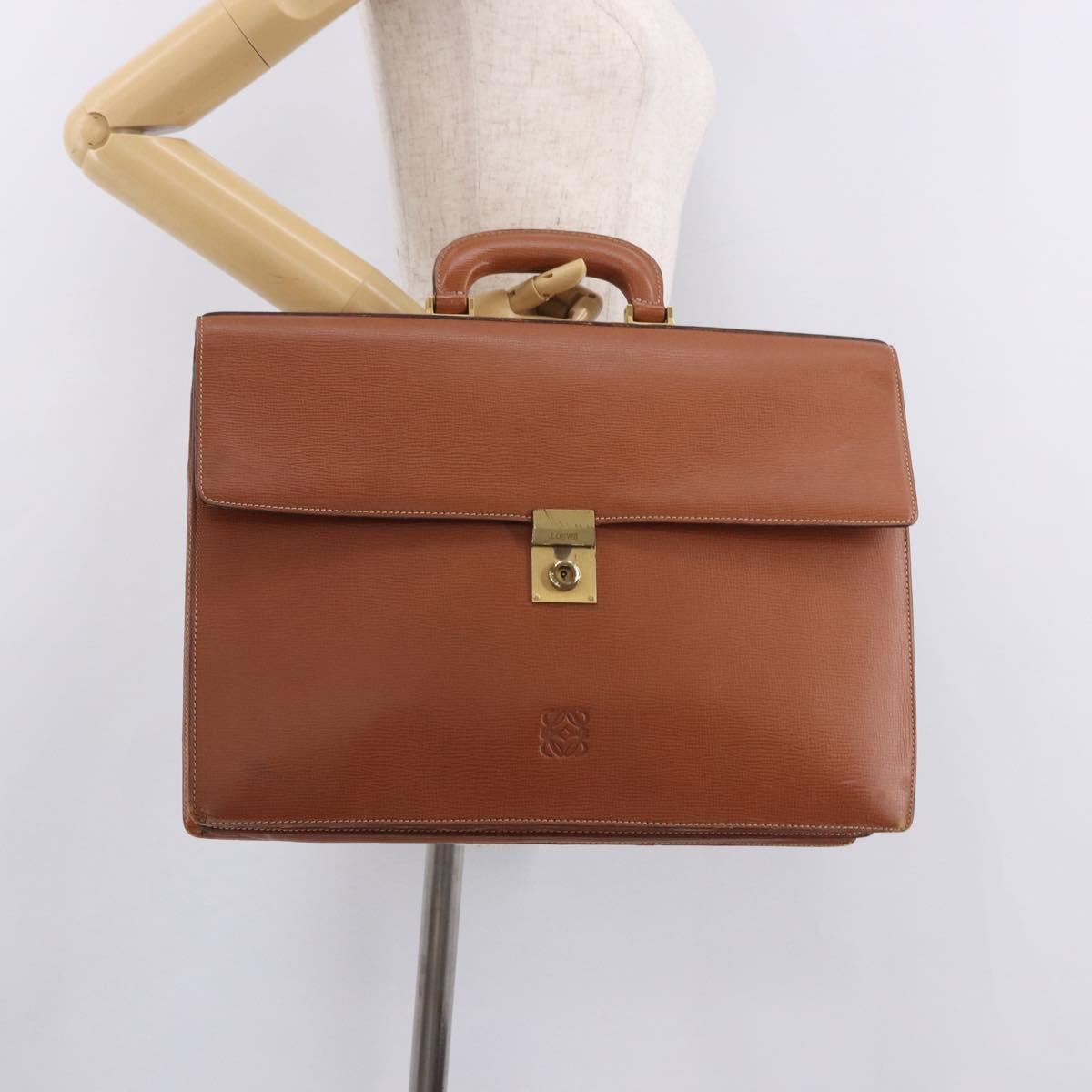 LOEWE Briefcase Leather Brown Gold Auth 190454