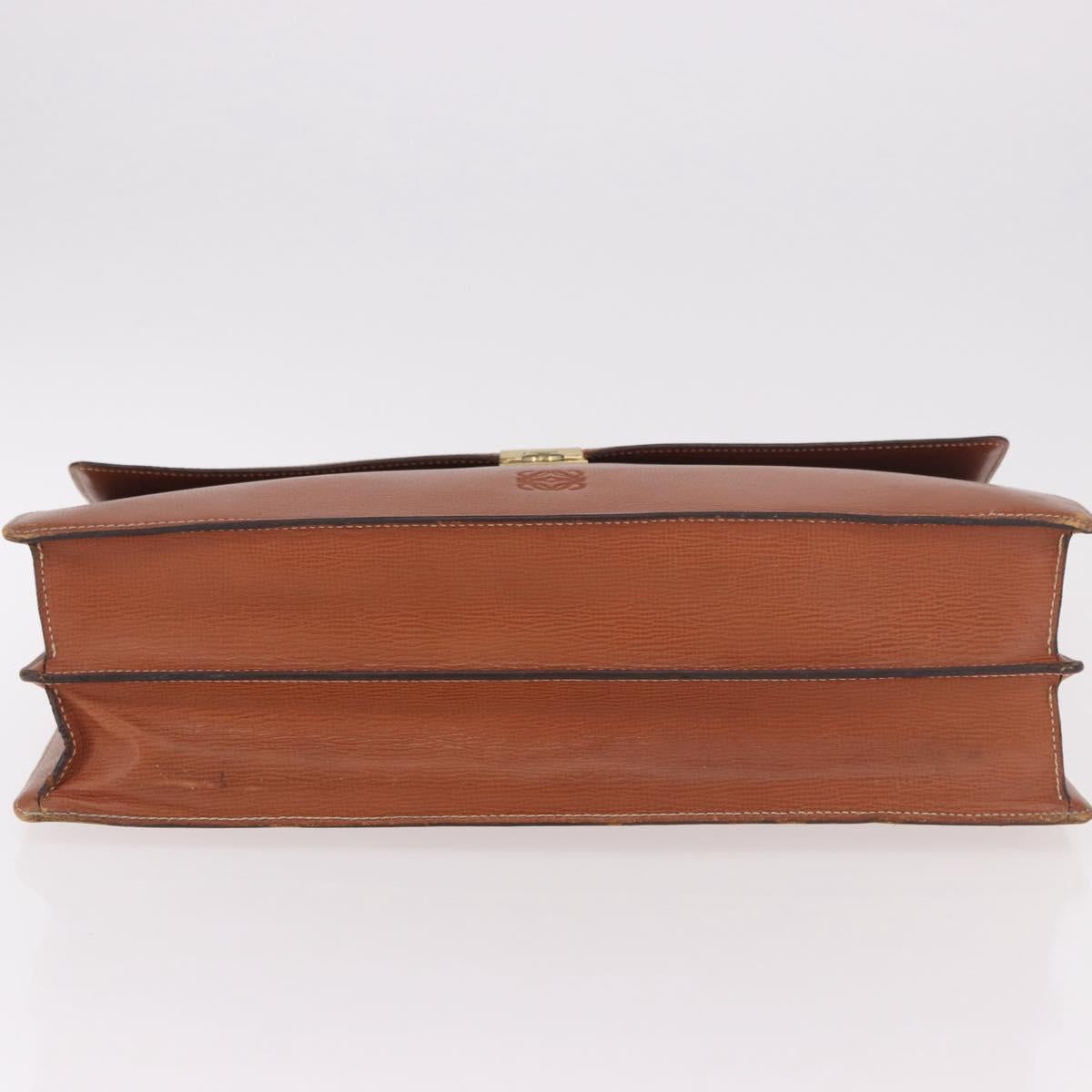 LOEWE Briefcase Leather Brown Gold Auth 190454
