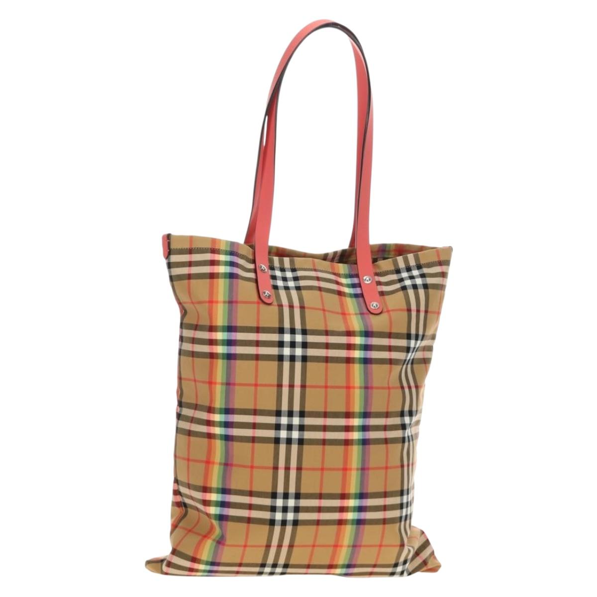 BURBERRY Nova Check Tote Bag Canvas Beige Silver Auth 190455M
