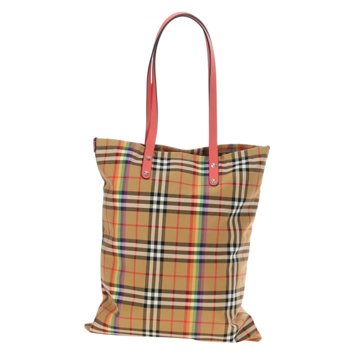 BURBERRY Nova Check Tote Bag Canvas Beige Silver Auth 190455M