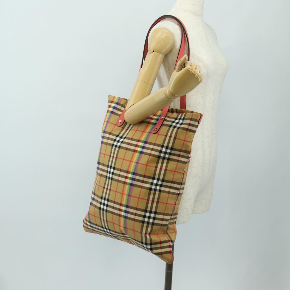 BURBERRY Nova Check Tote Bag Canvas Beige Silver Auth 190455M