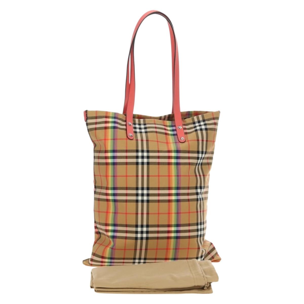 BURBERRY Nova Check Tote Bag Canvas Beige Silver Auth 190455M