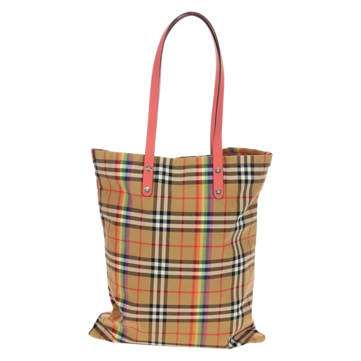 BURBERRY Nova Check Tote Bag Canvas Beige Silver Auth 190455M