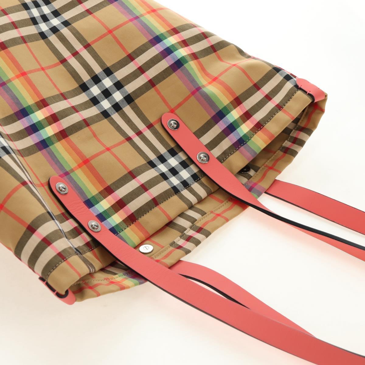 BURBERRY Nova Check Tote Bag Canvas Beige Silver Auth 190455M