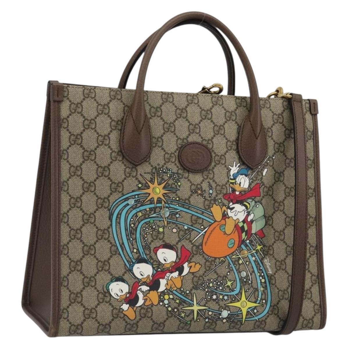 GUCCI GG Supreme Donald duck Hand Bag PVC 2way Beige Gold 648134 Auth 190456M