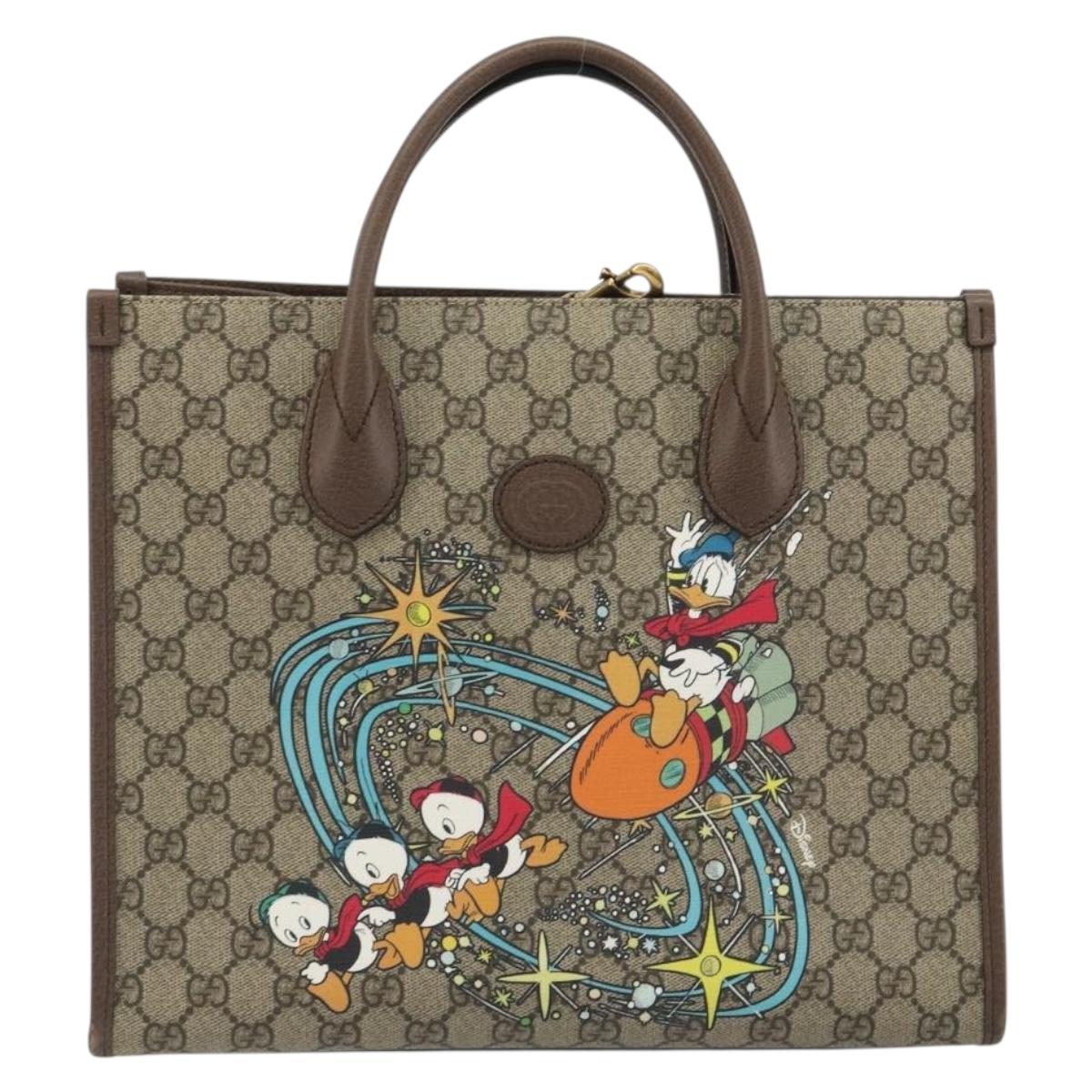 GUCCI GG Supreme Donald duck Hand Bag PVC 2way Beige Gold 648134 Auth 190456M