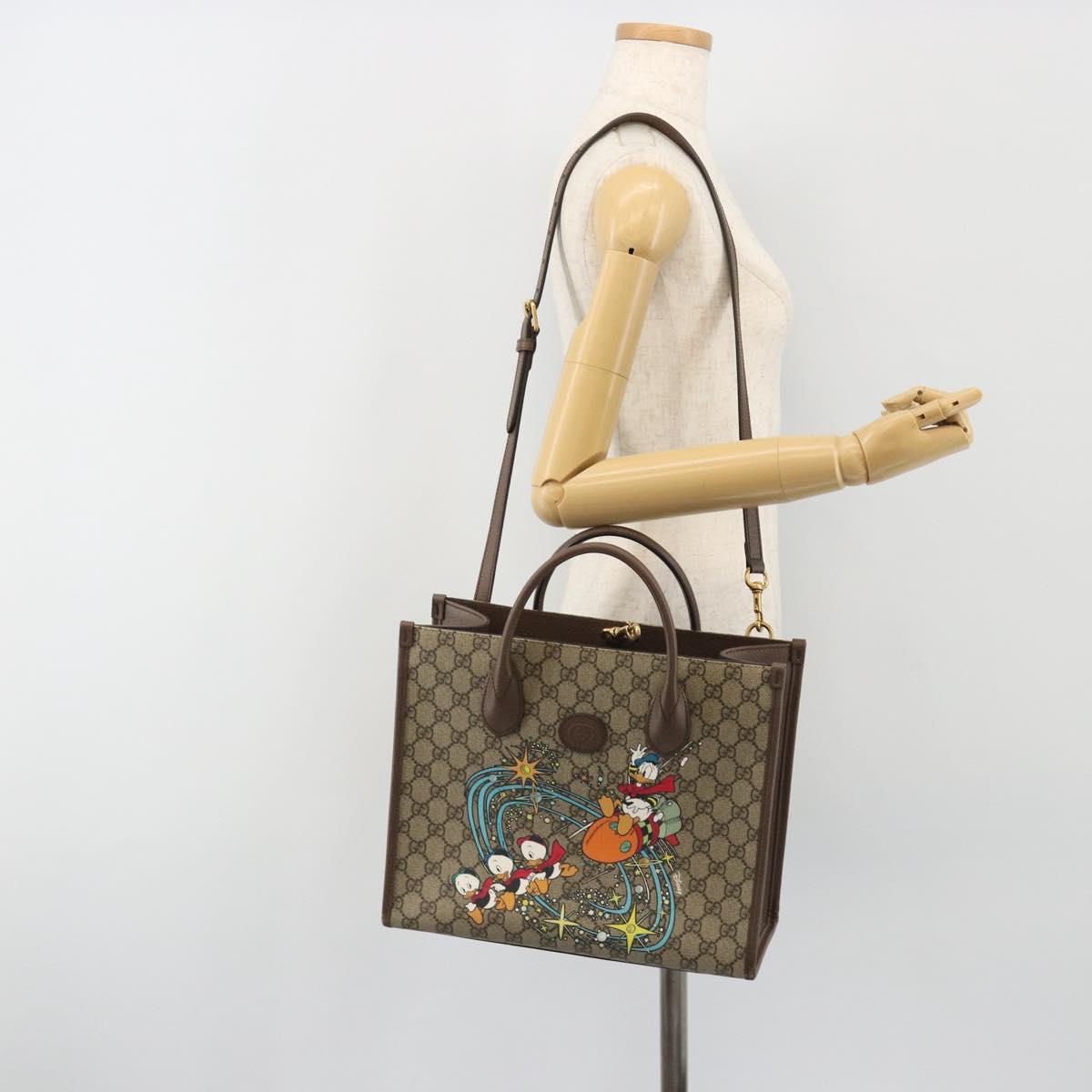 GUCCI GG Supreme Donald duck Hand Bag PVC 2way Beige Gold 648134 Auth 190456M