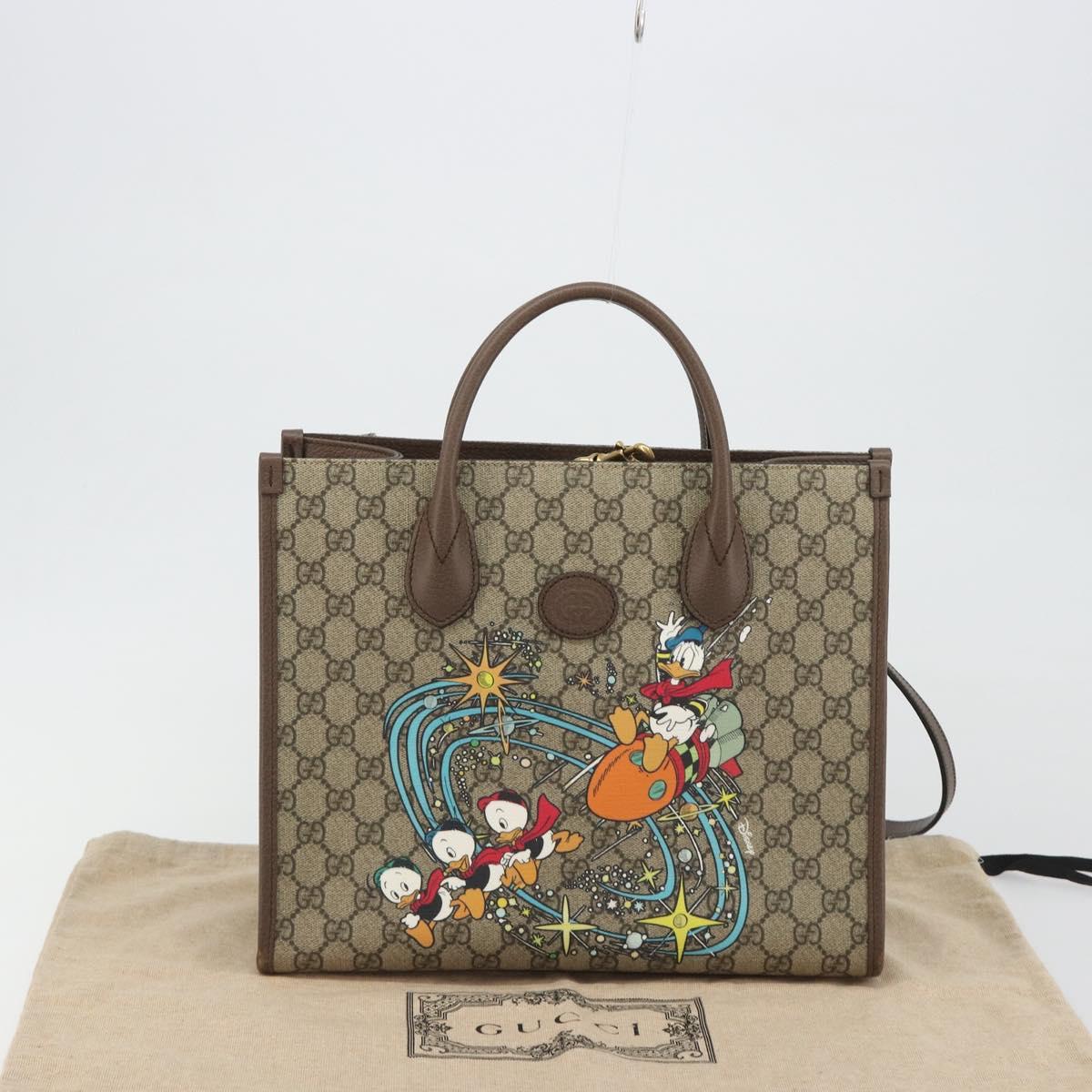 GUCCI GG Supreme Donald duck Hand Bag PVC 2way Beige Gold 648134 Auth 190456M