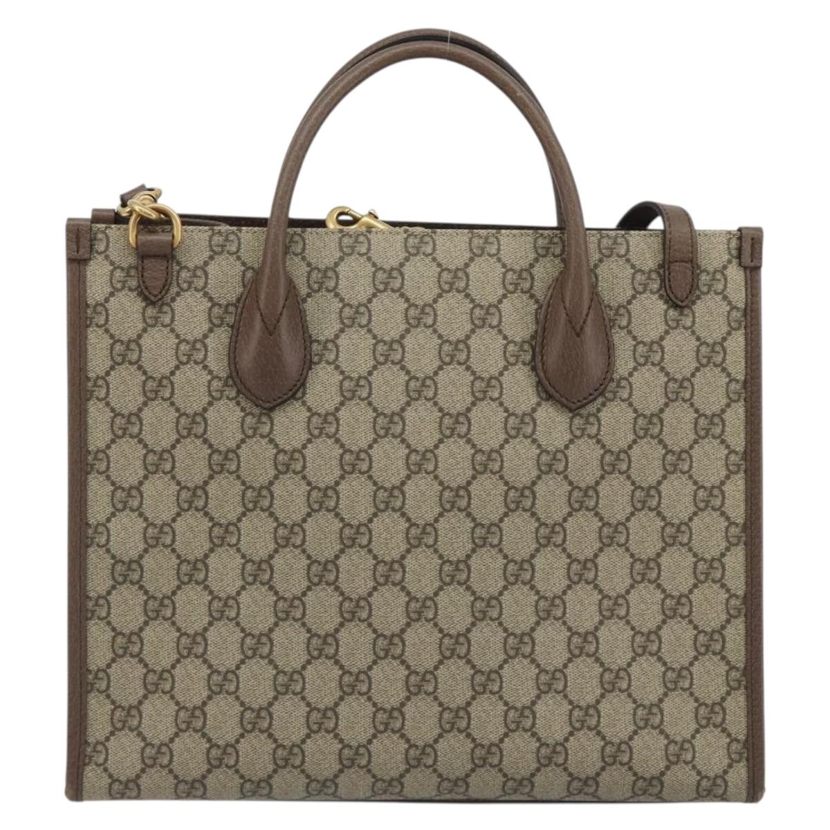GUCCI GG Supreme Donald duck Hand Bag PVC 2way Beige Gold 648134 Auth 190456M