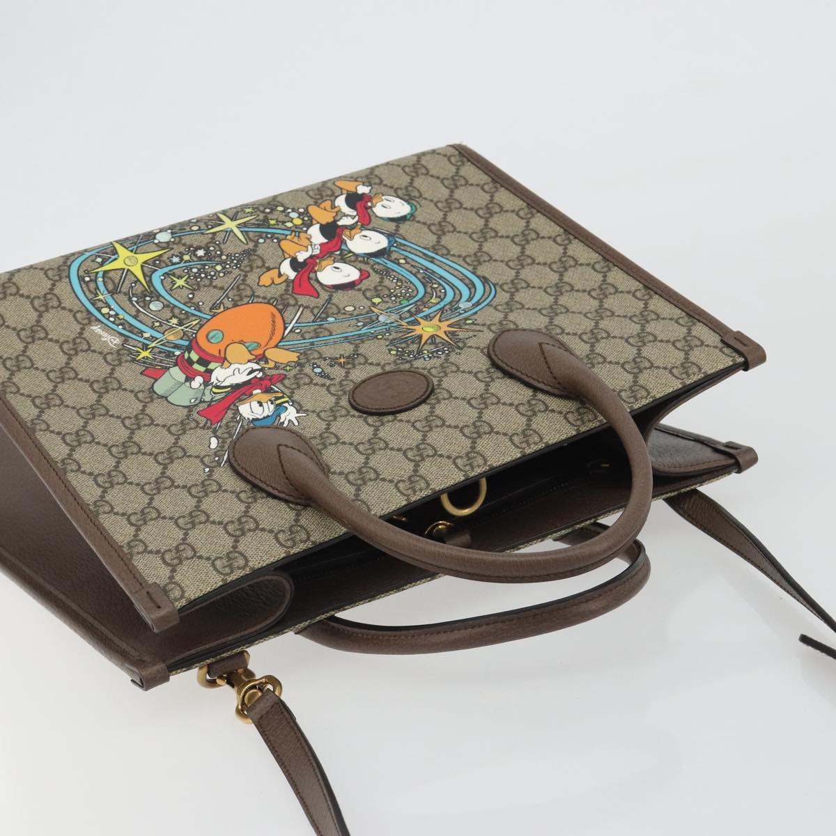 GUCCI GG Supreme Donald duck Hand Bag PVC 2way Beige Gold 648134 Auth 190456M