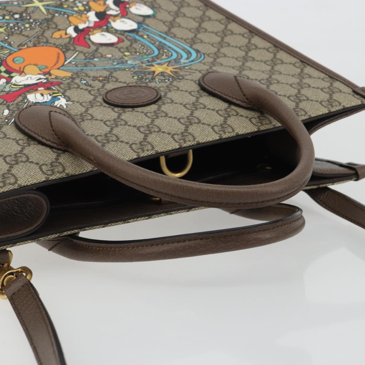 GUCCI GG Supreme Donald duck Hand Bag PVC 2way Beige Gold 648134 Auth 190456M