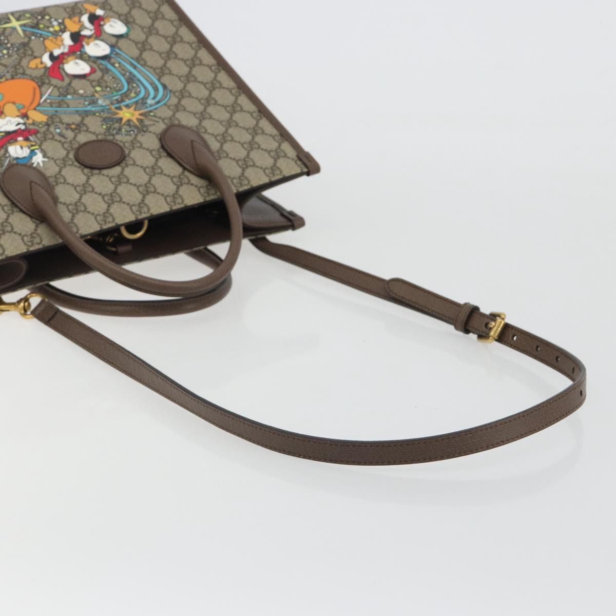 GUCCI GG Supreme Donald duck Hand Bag PVC 2way Beige Gold 648134 Auth 190456M