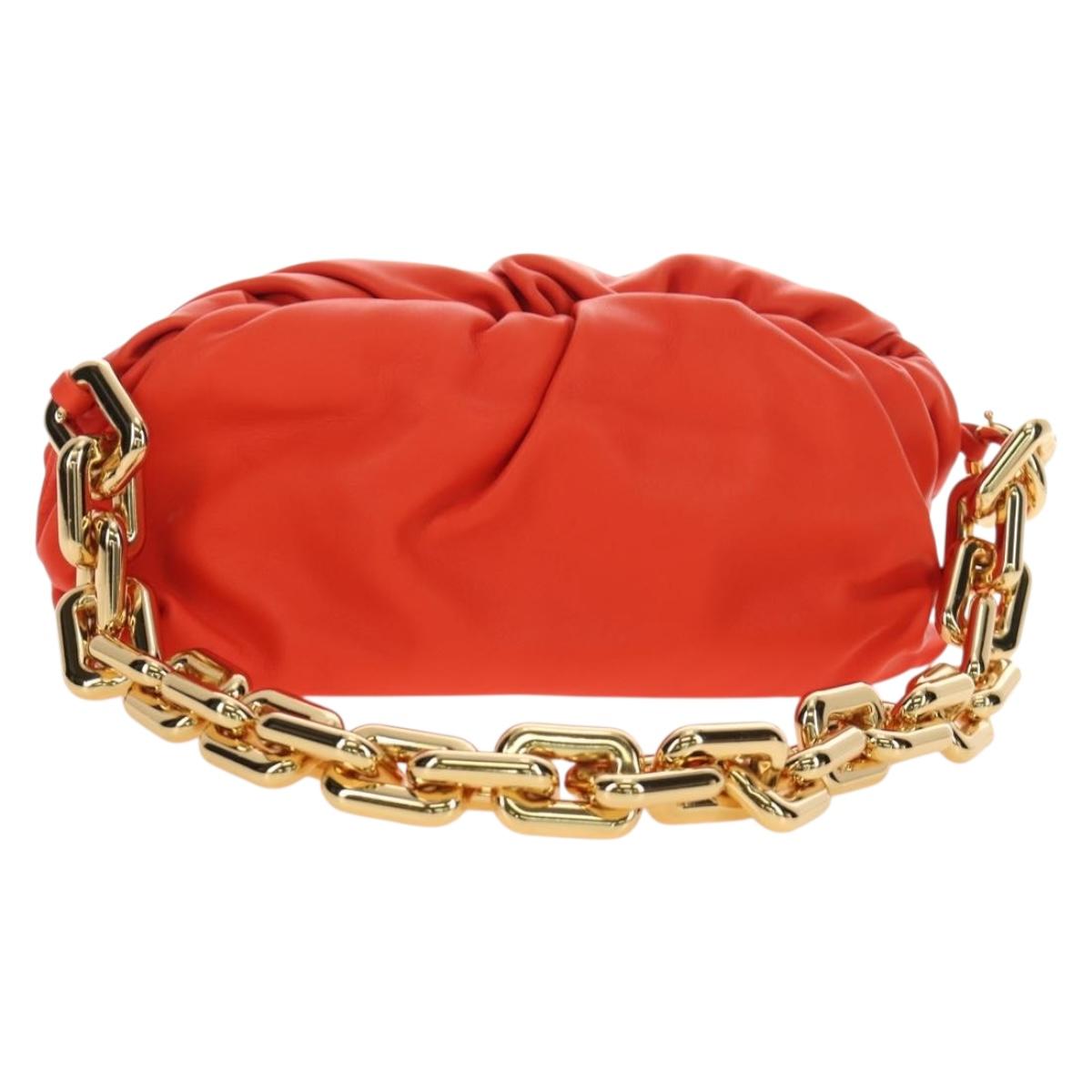 BOTTEGA VENETA The Chain Pouch Shoulder Bag Leather Orange Gold Auth 190460SV
