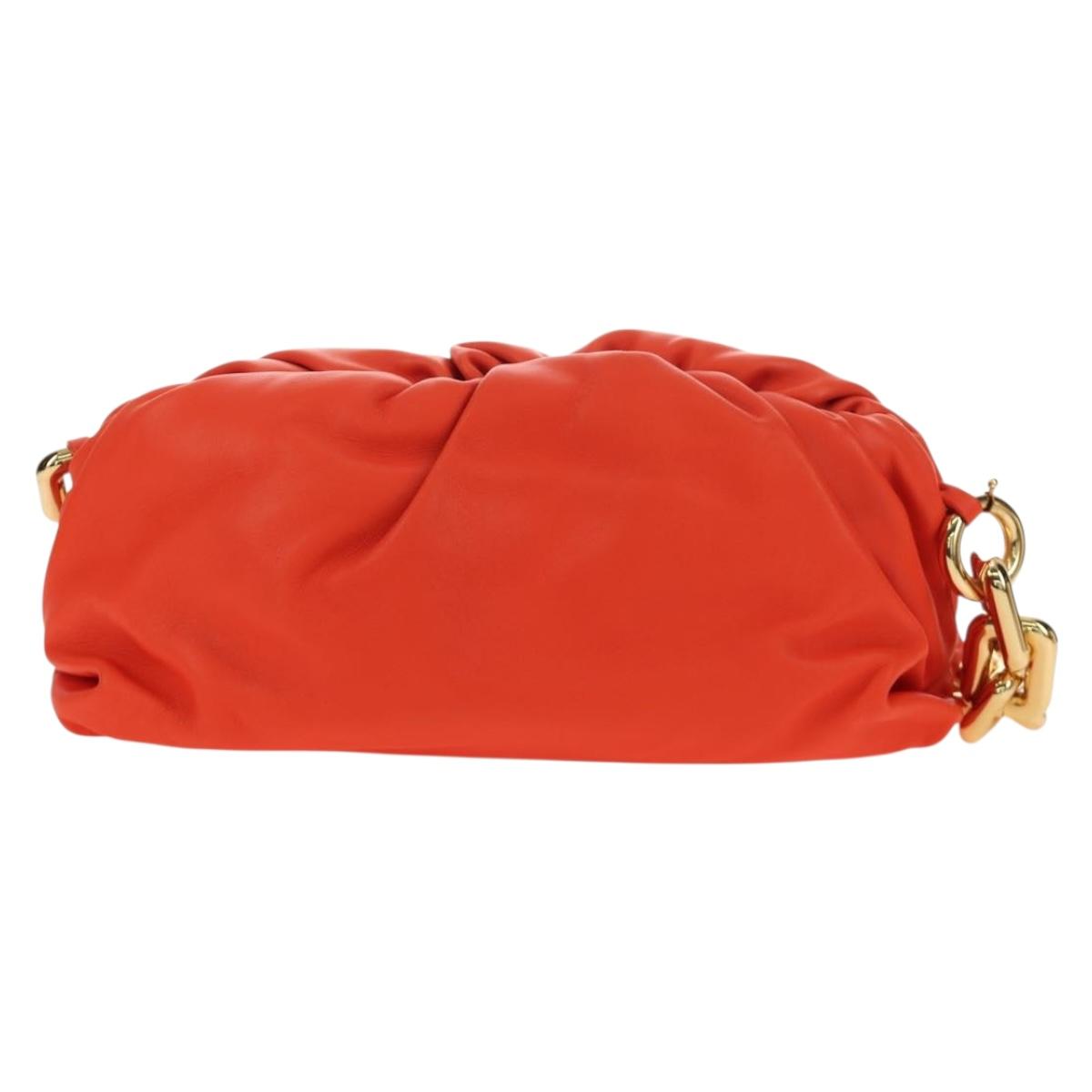 BOTTEGA VENETA The Chain Pouch Shoulder Bag Leather Orange Gold Auth 190460SV