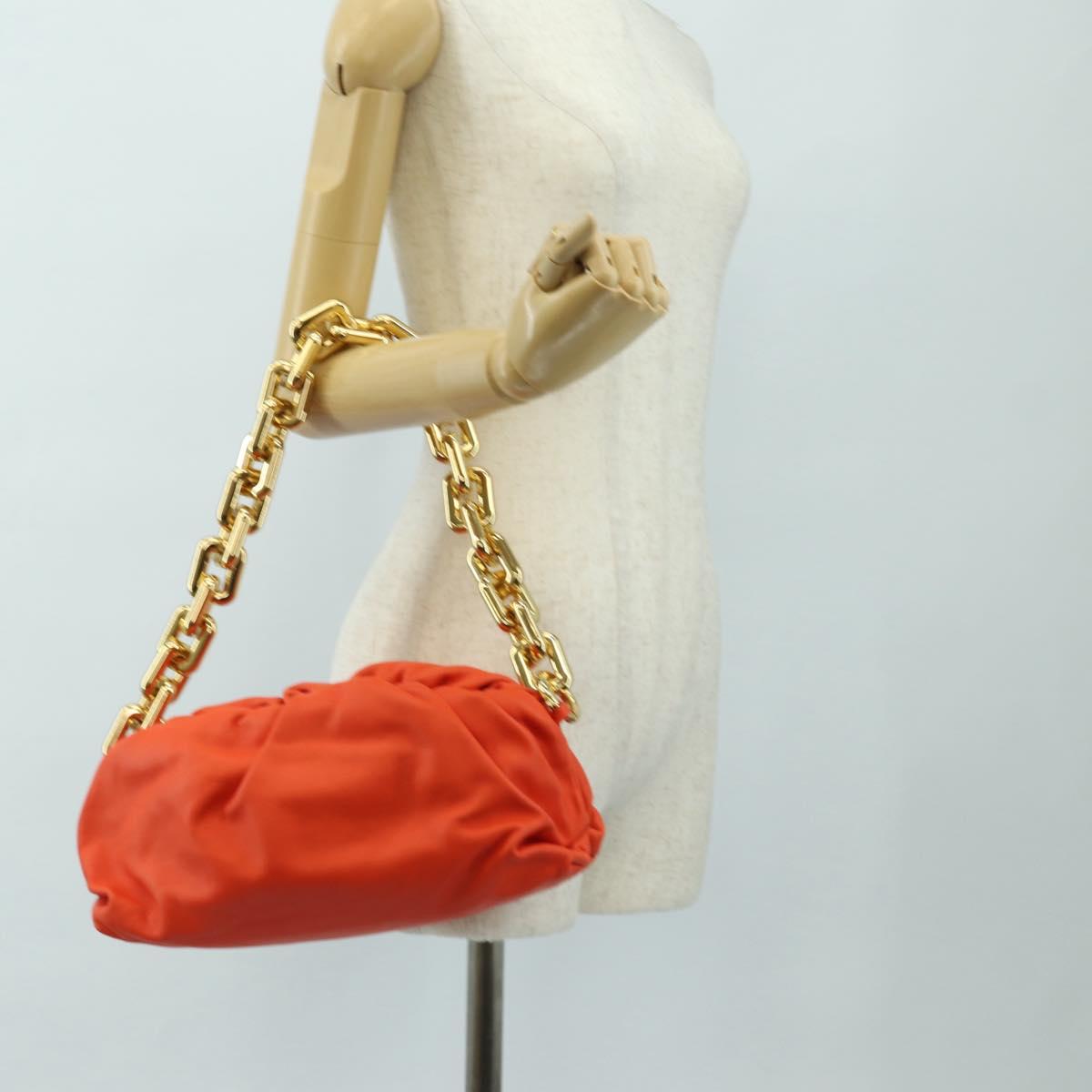 BOTTEGA VENETA The Chain Pouch Shoulder Bag Leather Orange Gold Auth 190460SV