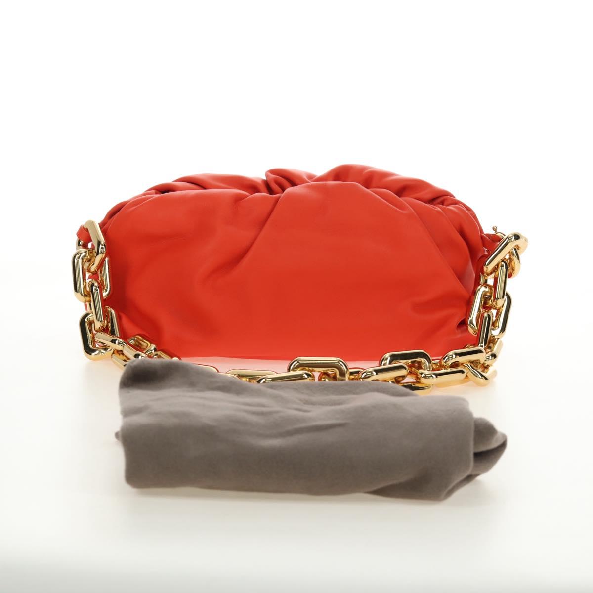 BOTTEGA VENETA The Chain Pouch Shoulder Bag Leather Orange Gold Auth 190460SV