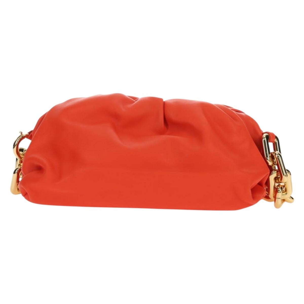 BOTTEGA VENETA The Chain Pouch Shoulder Bag Leather Orange Gold Auth 190460SV