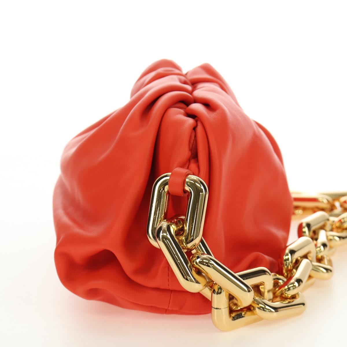 BOTTEGA VENETA The Chain Pouch Shoulder Bag Leather Orange Gold Auth 190460SV