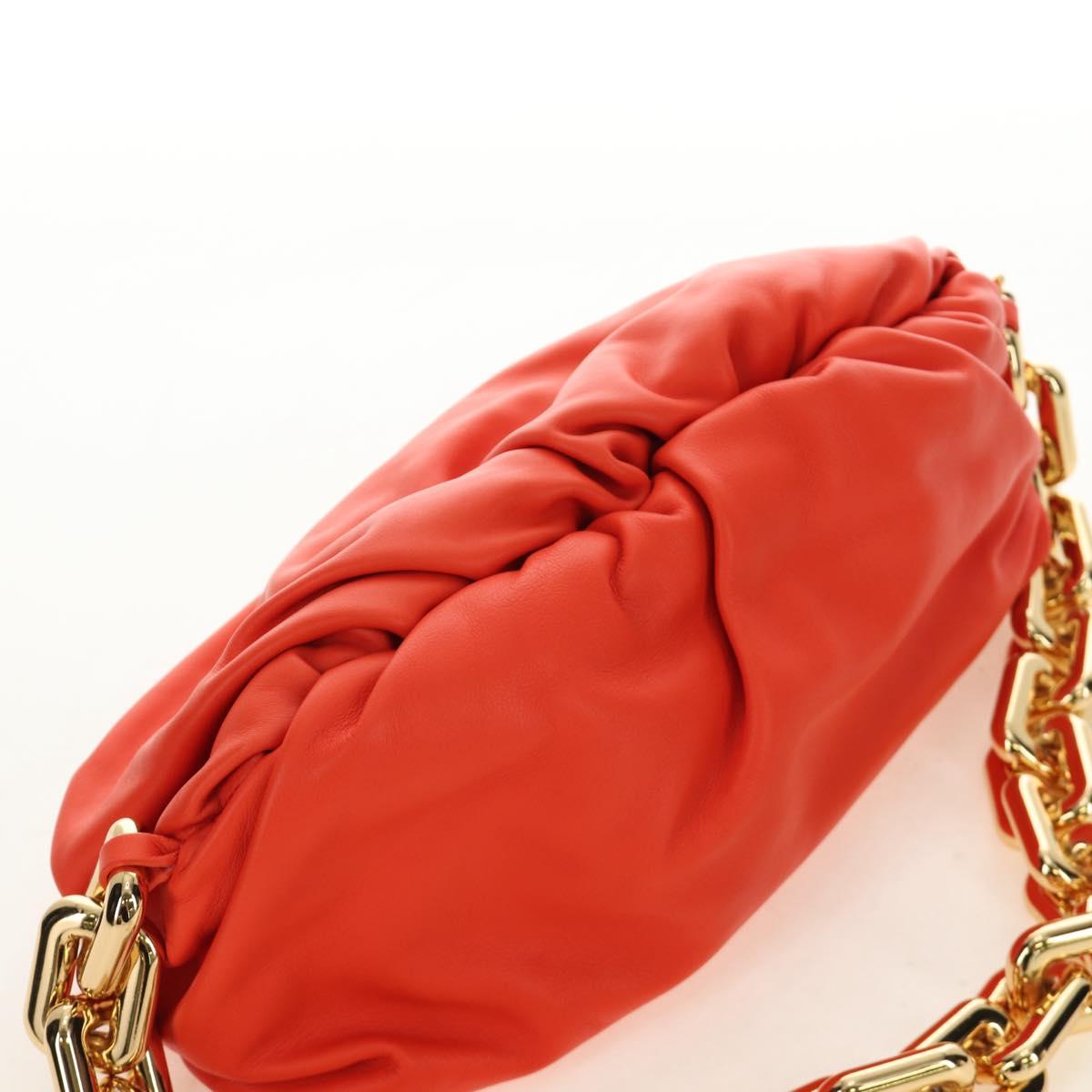 BOTTEGA VENETA The Chain Pouch Shoulder Bag Leather Orange Gold Auth 190460SV