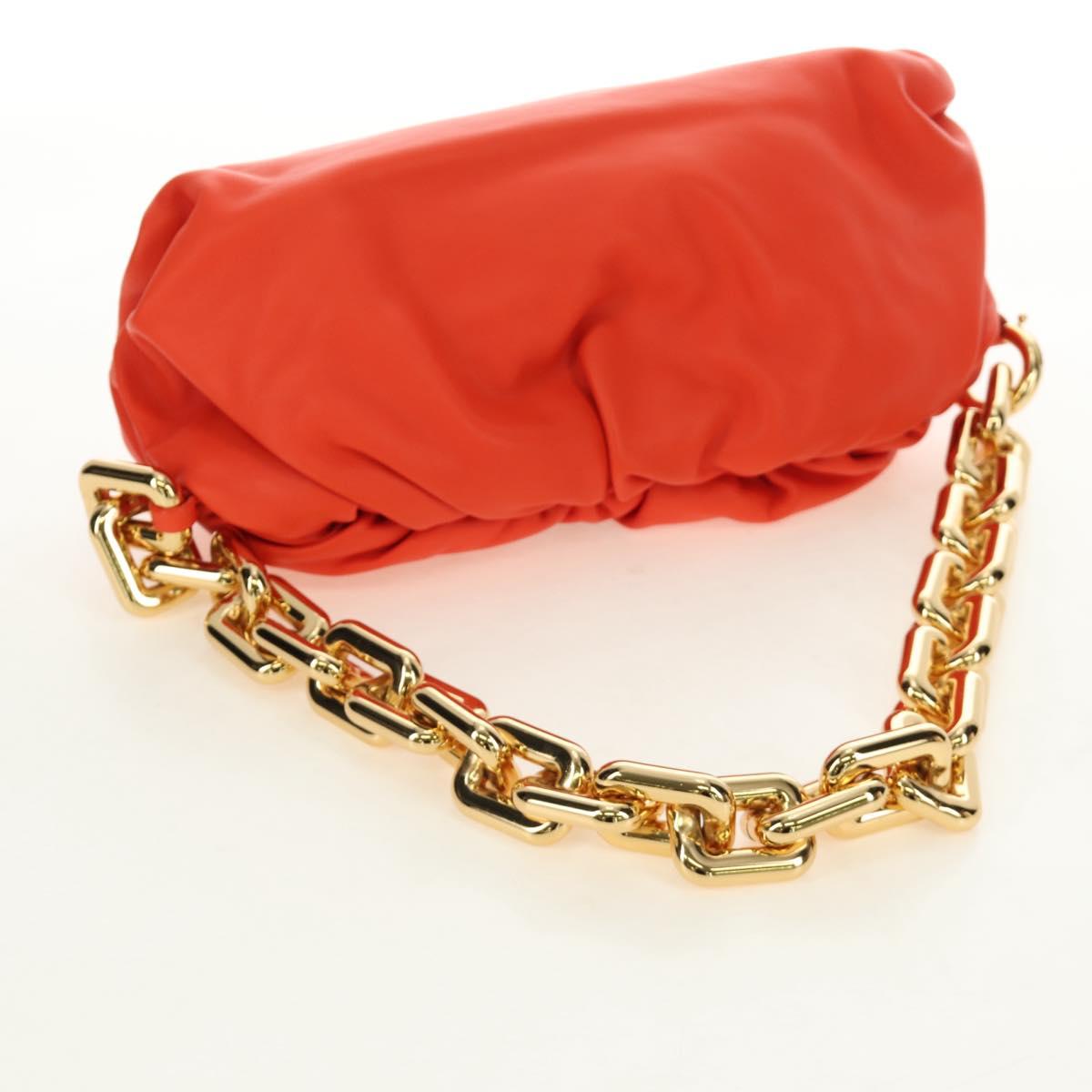 BOTTEGA VENETA The Chain Pouch Shoulder Bag Leather Orange Gold Auth 190460SV