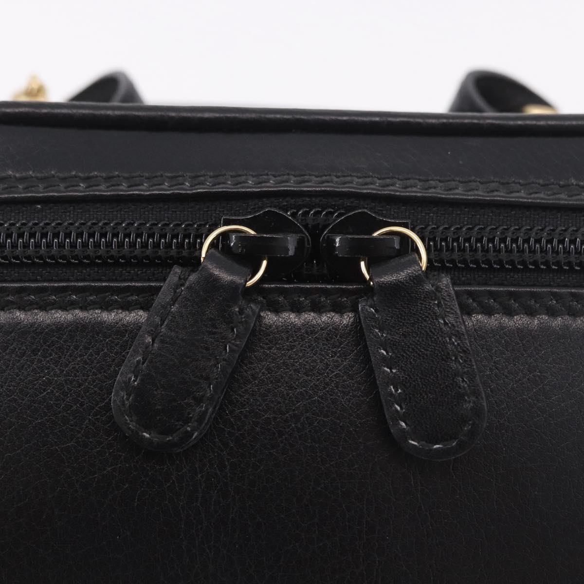 GUCCI Horsebit Vanity Hand Bag Leather Black Gold Auth 190461A