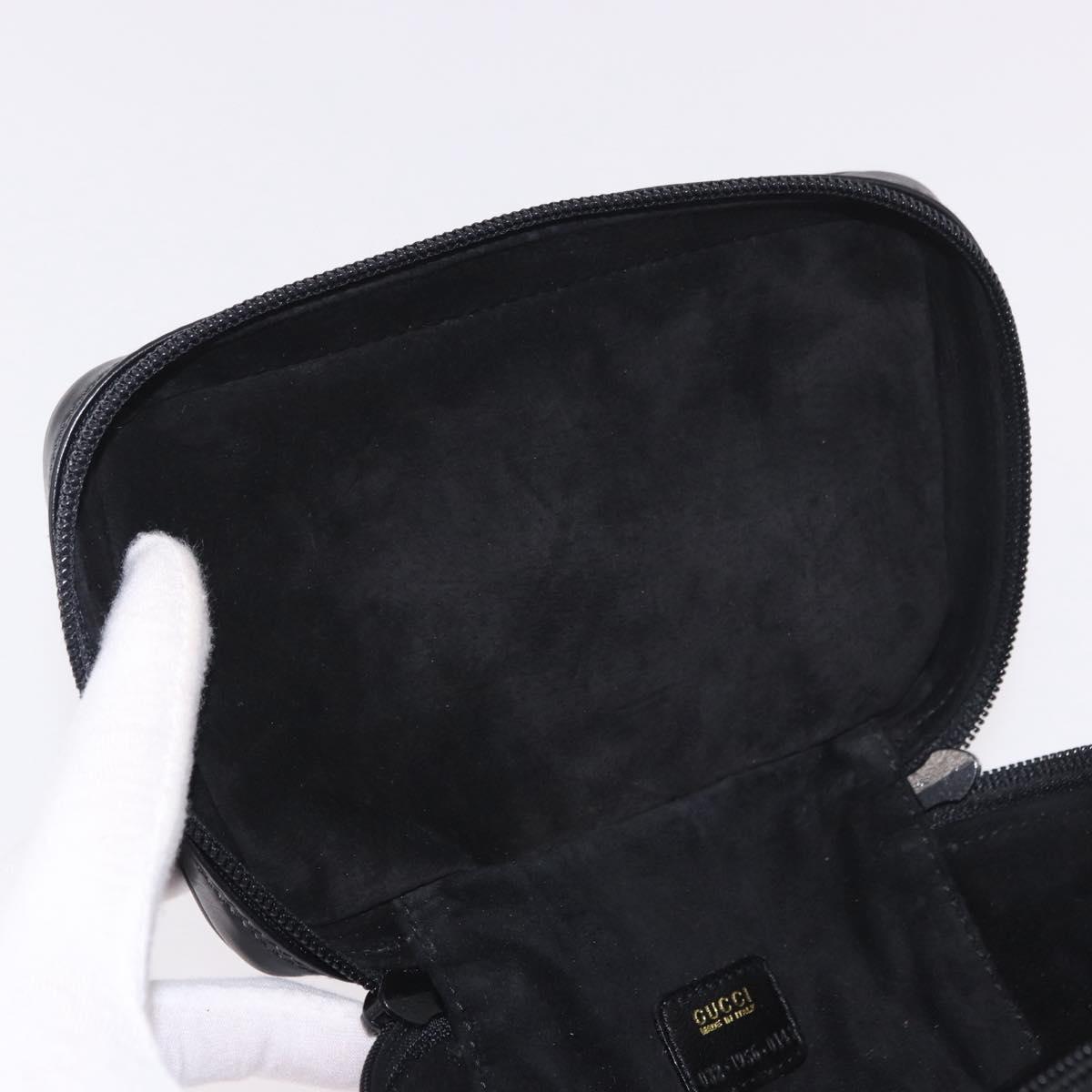 GUCCI Horsebit Vanity Hand Bag Leather Black Gold Auth 190461A