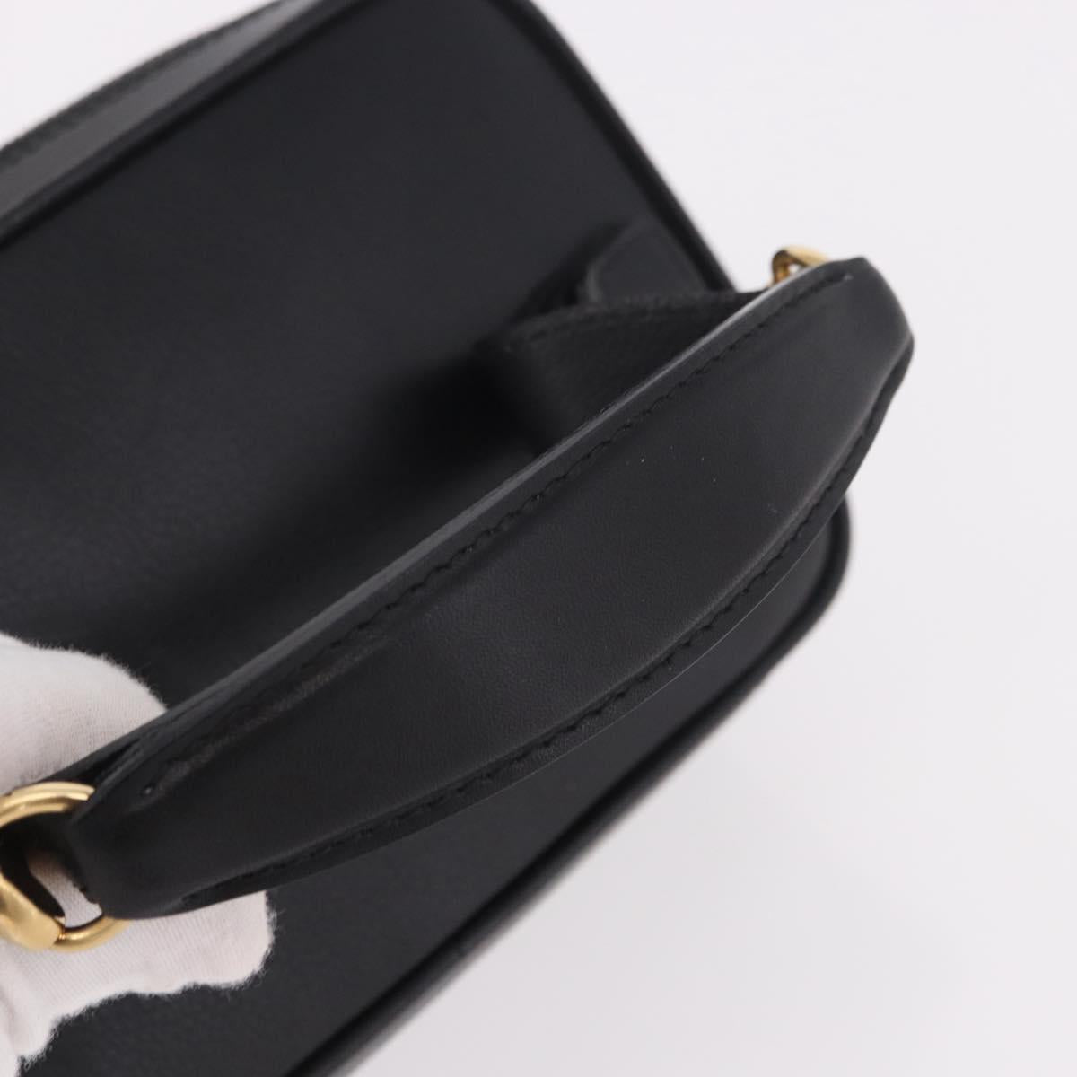 GUCCI Horsebit Vanity Hand Bag Leather Black Gold Auth 190461A