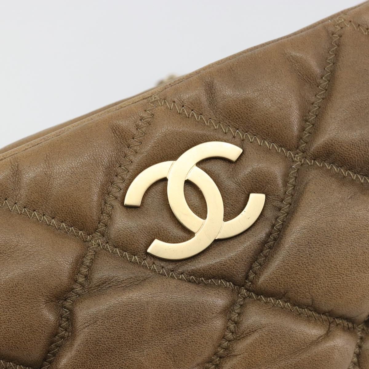 CHANEL Bubble Quilt Chain Shoulder Bag Lamb Skin Brown Gold CC Auth 190462SAV